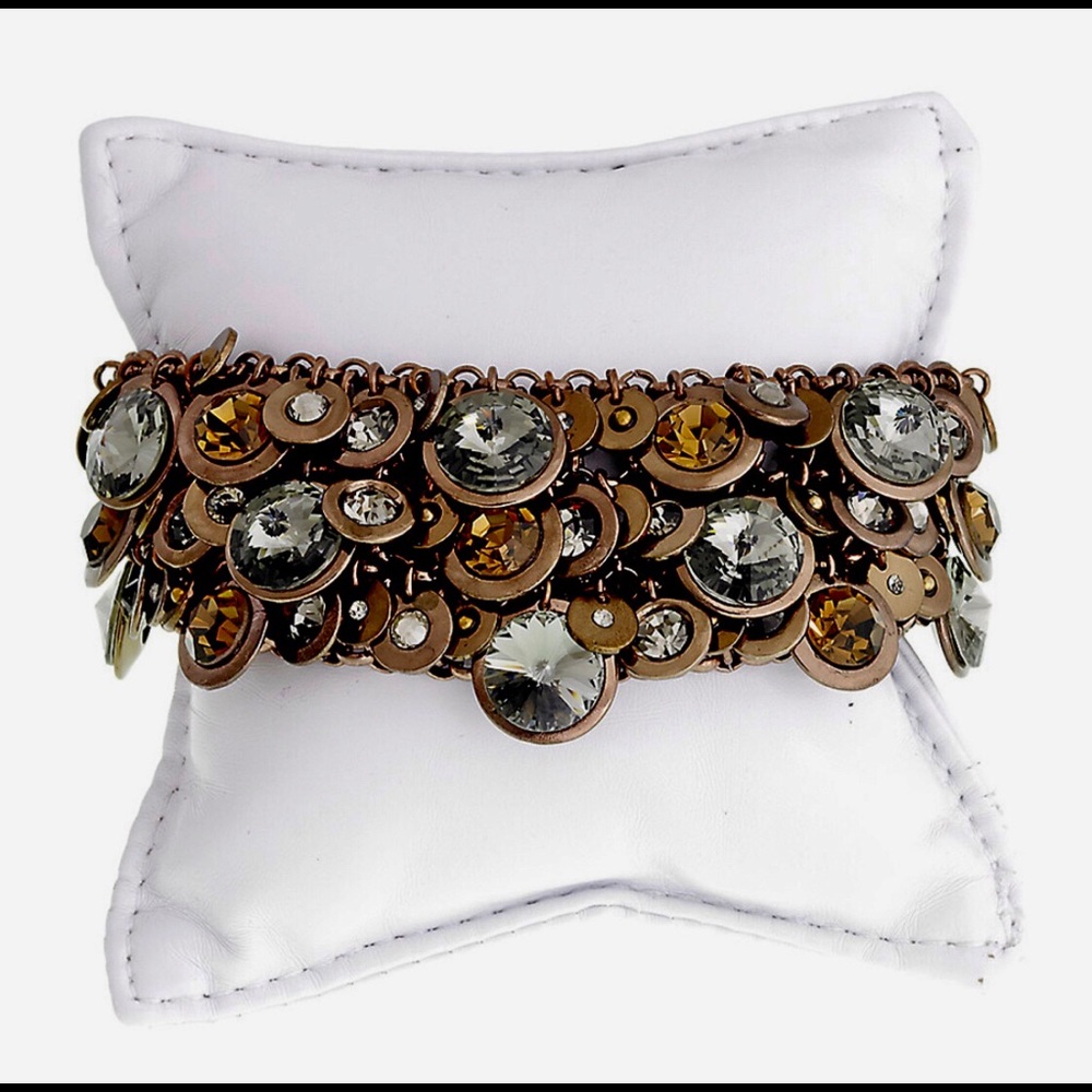 Cooper Mesh Bracelet w/Dark Green & Smoky Topaz Crystals-Boutique